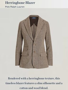 Polo by Ralph Lauren Brown and Cream Herringbone Blazer Label Detail